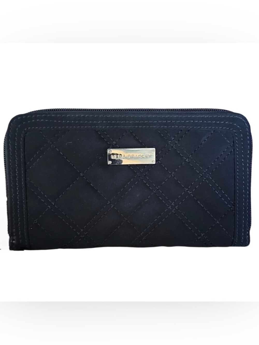 Vera Bradley Black Quilted Zip-Around Wallet | Zebra Interior | NWOT | Retired